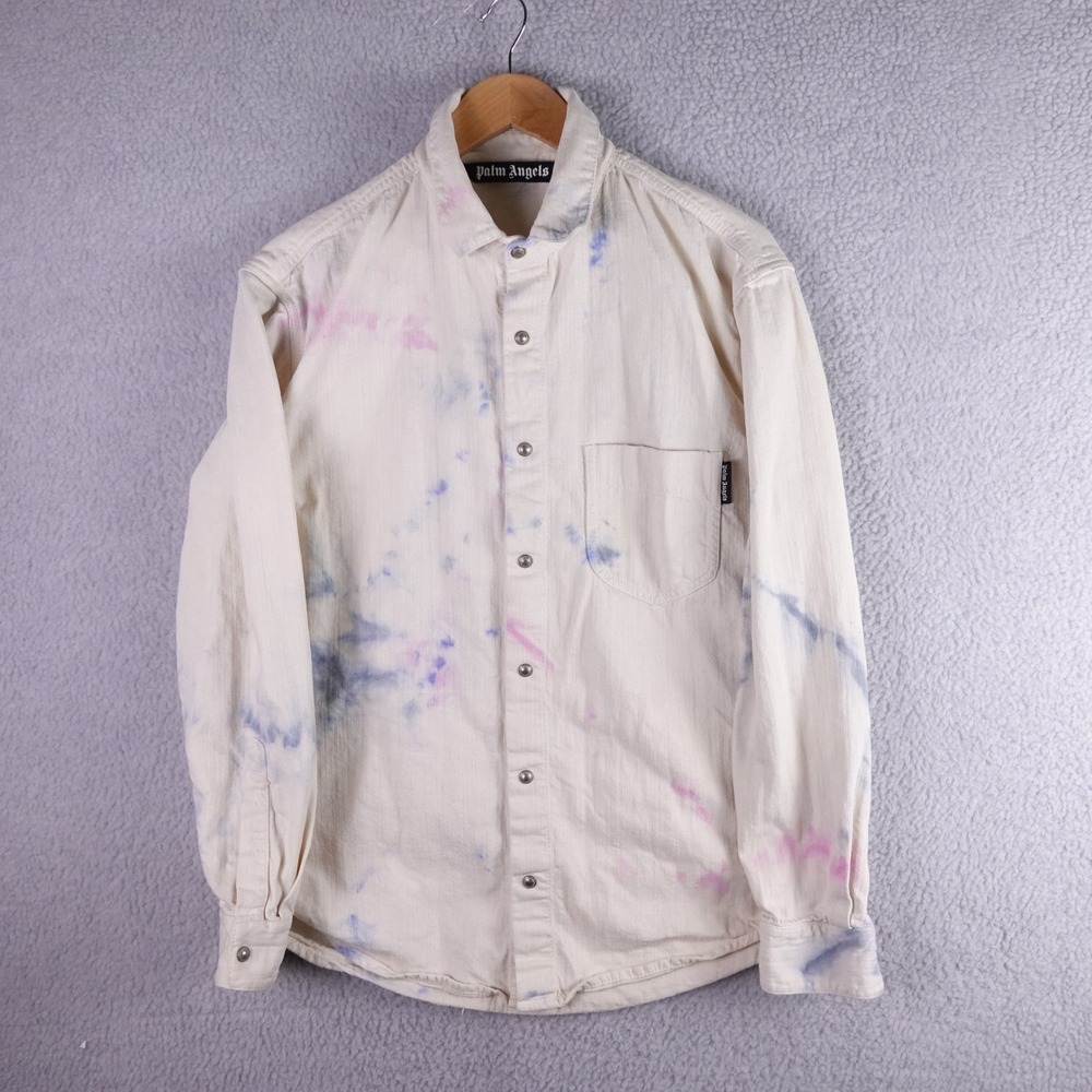 Palm‎ Angels Mens M Tie Dye Denim Shirt Off White Blue Pink Heavy Shirt Jacket